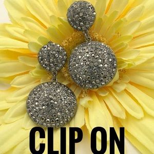 Hematite Grey Rhinestone Clip On Earrings